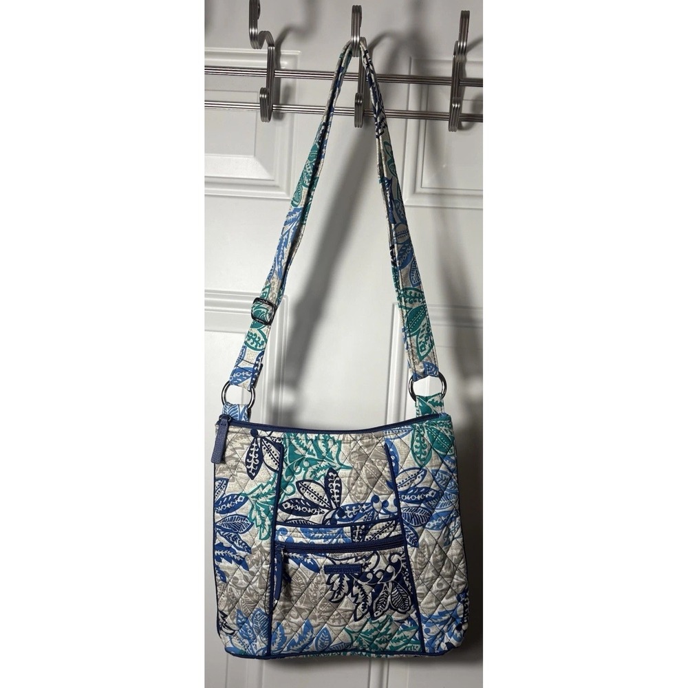 Vera Bradley Women's Cotton Crossbody Purseblue And Green Floral